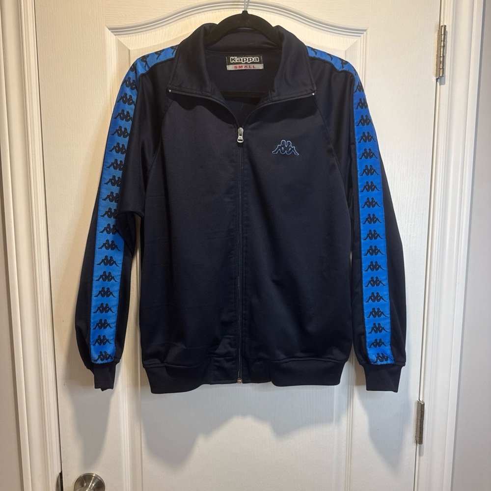 43- Unisex oversized navy and light blue logo sleeve sport jacket